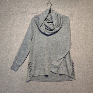 Cupio Gray Heathered Cowl Neck Tunic Sweater with Side Ruffle Detail Size L